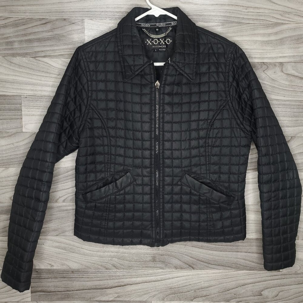Vintage XOXO Y2K Quilted Square Zip Up Jacket Women's Black Coat Small